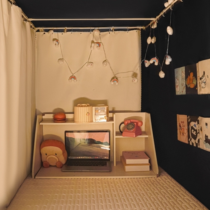 91家纺网 家纺一手货源 找家纺 澳萝拉 2025新款印花植绒遮光床帘学生宿舍上下铺蚊帐-无涂层不覆膜 可爱煤球