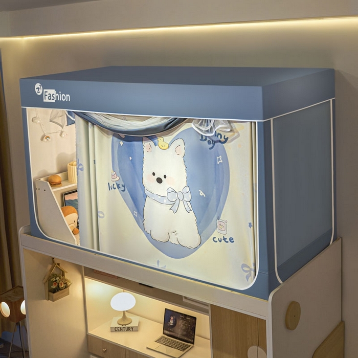 91家纺网 家纺一手货源 找家纺 澳萝拉 2025新款印花植绒遮光床帘学生宿舍上下铺蚊帐-无涂层不覆膜 爱心萌犬