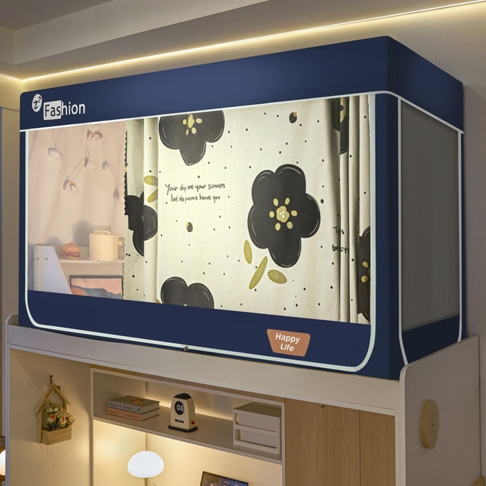 91家纺网 家纺一手货源 找家纺 澳萝拉 2025新款印花植绒遮光床帘学生宿舍上下铺蚊帐-无涂层不覆膜 百花迎春