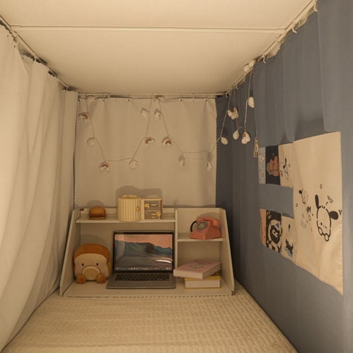 91家纺网 家纺一手货源 找家纺 澳萝拉 2025新款印花植绒遮光床帘学生宿舍上下铺蚊帐-无涂层不覆膜 爱心萌犬