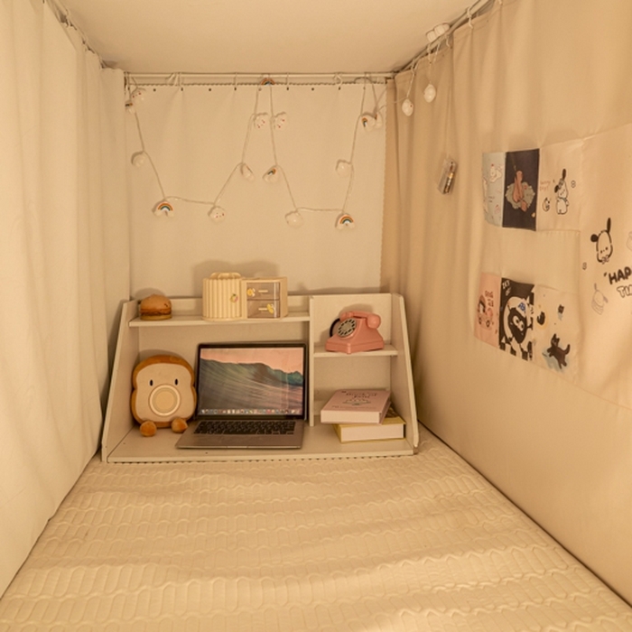 91家纺网 家纺一手货源 找家纺 澳萝拉 2025新款印花植绒遮光床帘学生宿舍上下铺蚊帐-无涂层不覆膜 叠叠猫