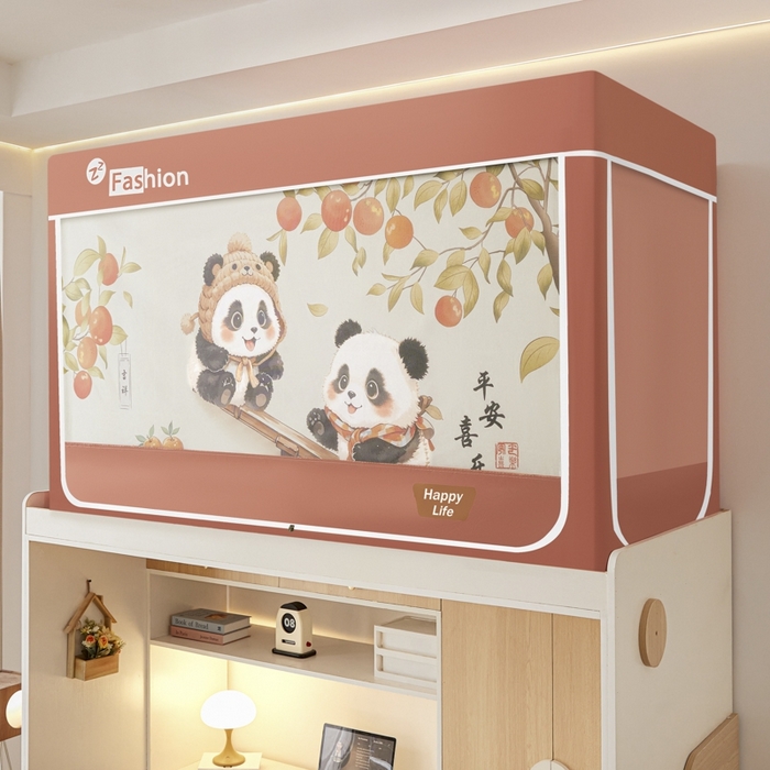 91家纺网 家纺一手货源 找家纺 澳萝拉 2025新款印花植绒遮光床帘学生宿舍上下铺蚊帐-无涂层不覆膜 平安喜乐