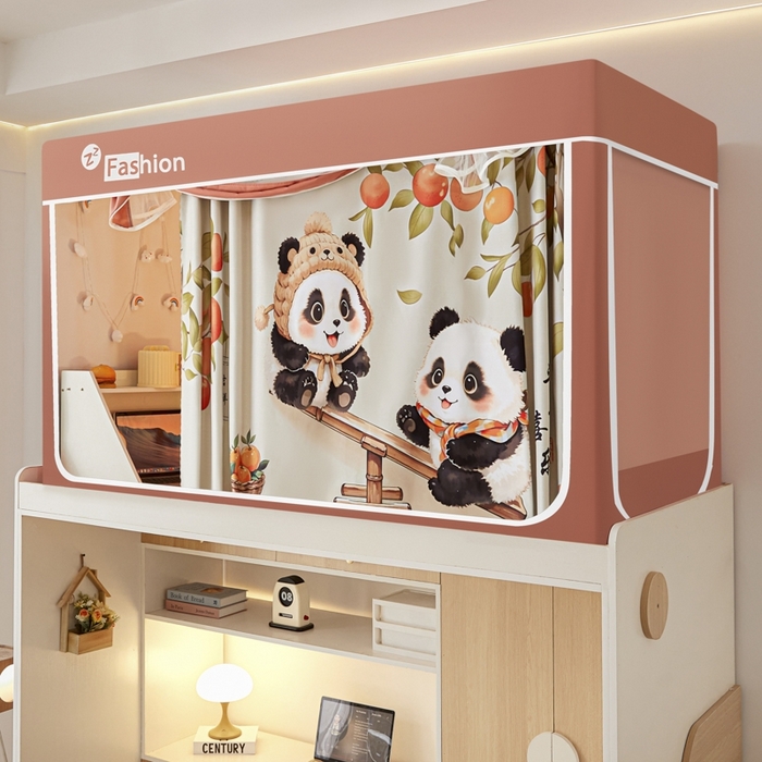 91家纺网 家纺一手货源 找家纺 澳萝拉 2025新款印花植绒遮光床帘学生宿舍上下铺蚊帐-无涂层不覆膜 平安喜乐