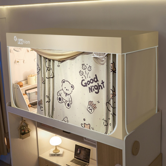 91家纺网 家纺一手货源 找家纺 澳萝拉 2025新款印花植绒遮光床帘学生宿舍上下铺蚊帐-无涂层不覆膜 晚安宝贝