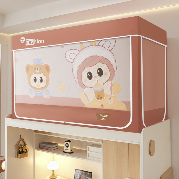 91家纺网 家纺一手货源 找家纺 澳萝拉 2025新款印花植绒遮光床帘学生宿舍上下铺蚊帐-无涂层不覆膜 奶嘴布布