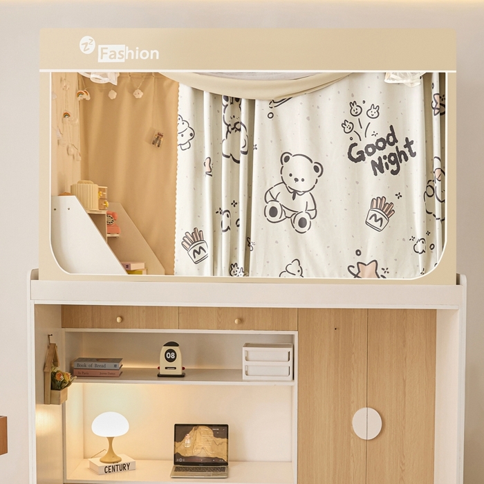 91家纺网 家纺一手货源 找家纺 澳萝拉 2025新款印花植绒遮光床帘学生宿舍上下铺蚊帐-无涂层不覆膜 晚安宝贝