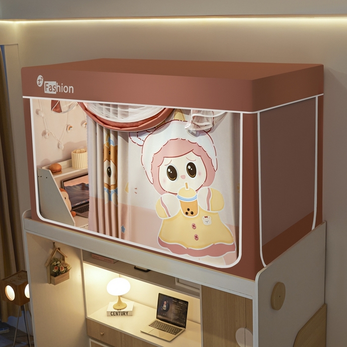 91家纺网 家纺一手货源 找家纺 澳萝拉 2025新款印花植绒遮光床帘学生宿舍上下铺蚊帐-无涂层不覆膜 奶嘴布布