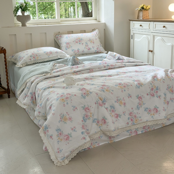 91家纺网 家纺一手货源 找家纺 （总）玉海棠家纺 2025新款全棉花边云感双层纱夏被被子被芯