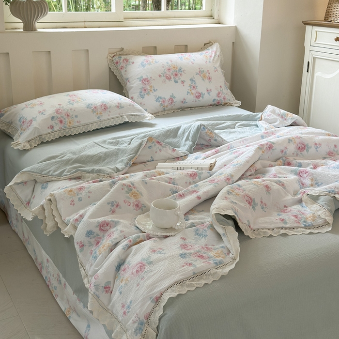 91家纺网 家纺一手货源 找家纺 （总）玉海棠家纺 2025新款全棉花边云感双层纱夏被被子被芯