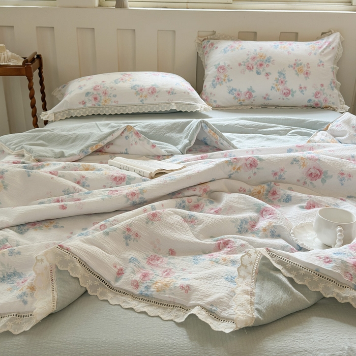 91家纺网 家纺一手货源 找家纺 （总）玉海棠家纺 2025新款全棉花边云感双层纱夏被被子被芯