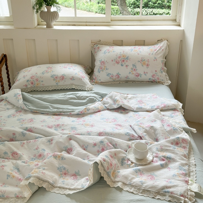 91家纺网 家纺一手货源 找家纺 （总）玉海棠家纺 2025新款全棉花边云感双层纱夏被被子被芯