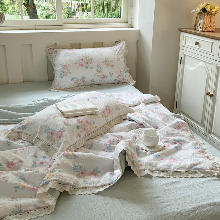 91家纺网 家纺一手货源 找家纺 （总）玉海棠家纺 2025新款全棉花边云感双层纱夏被被子被芯