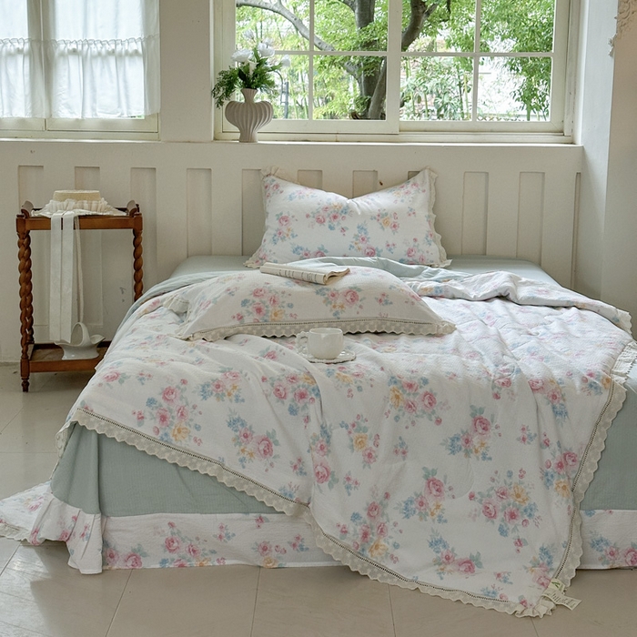 91家纺网 家纺一手货源 找家纺 （总）玉海棠家纺 2025新款全棉花边云感双层纱夏被被子被芯