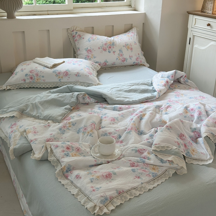 91家纺网 家纺一手货源 找家纺 （总）玉海棠家纺 2025新款全棉花边云感双层纱夏被被子被芯