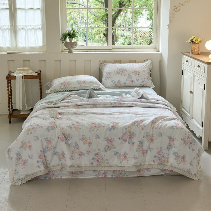 91家纺网 家纺一手货源 找家纺 （总）玉海棠家纺 2025新款全棉花边云感双层纱夏被被子被芯