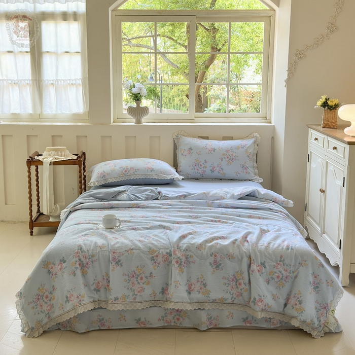 91家纺网 家纺一手货源 找家纺 （总）玉海棠家纺 2025新款全棉花边云感双层纱夏被被子被芯