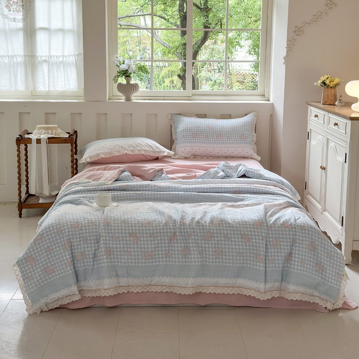 91家纺网 家纺一手货源 找家纺 （总）玉海棠家纺 2025新款全棉花边云感双层纱夏被被子被芯