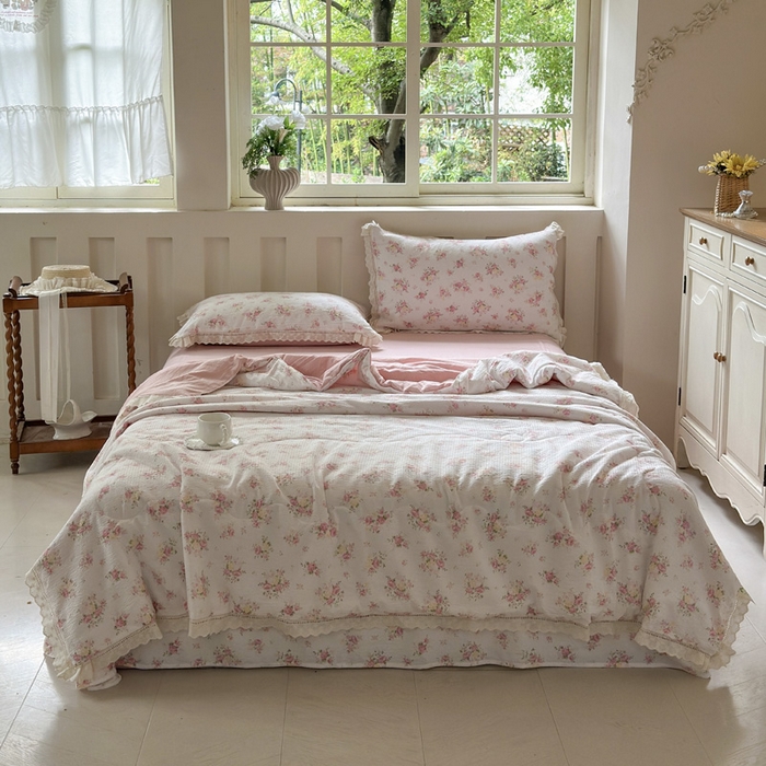 91家纺网 家纺一手货源 找家纺 （总）玉海棠家纺 2025新款全棉花边云感双层纱夏被被子被芯