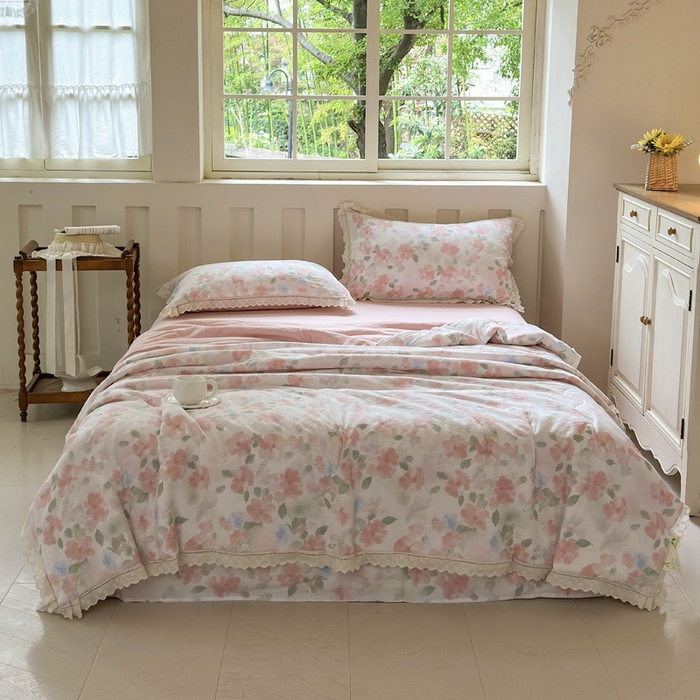 91家纺网 家纺一手货源 找家纺 （总）玉海棠家纺 2025新款全棉花边云感双层纱夏被被子被芯