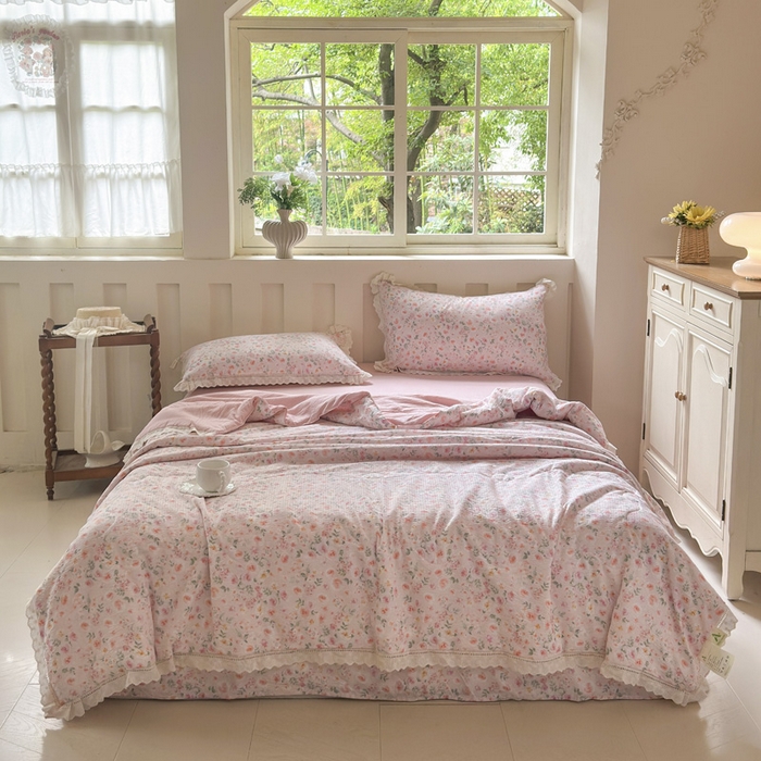 91家纺网 家纺一手货源 找家纺 （总）玉海棠家纺 2025新款全棉花边云感双层纱夏被被子被芯