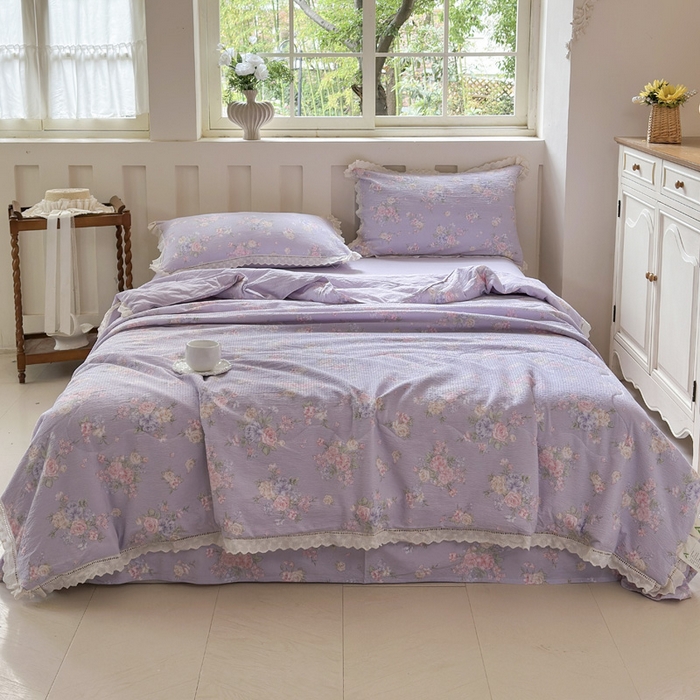 91家纺网 家纺一手货源 找家纺 （总）玉海棠家纺 2025新款全棉花边云感双层纱夏被被子被芯