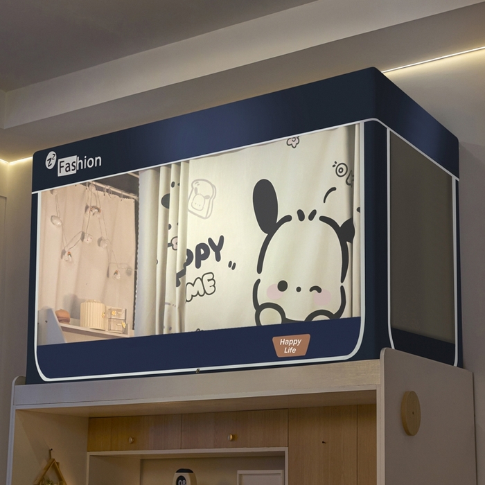 91家纺网 家纺一手货源 找家纺 澳萝拉 2025新款印花植绒遮光床帘学生宿舍上下铺蚊帐-无涂层不覆膜 小狗多乐