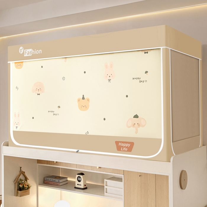 91家纺网 家纺一手货源 找家纺 澳萝拉 2025新款印花植绒遮光床帘学生宿舍上下铺蚊帐-无涂层不覆膜 萌宠物语