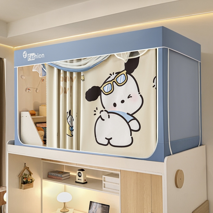 91家纺网 家纺一手货源 找家纺 澳萝拉 2025新款印花植绒遮光床帘学生宿舍上下铺蚊帐-无涂层不覆膜 酷萌小汪