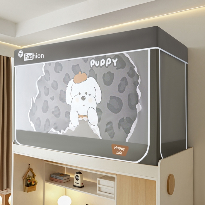 91家纺网 家纺一手货源 找家纺 澳萝拉 2025新款印花植绒遮光床帘学生宿舍上下铺蚊帐-无涂层不覆膜 豹纹狗狗