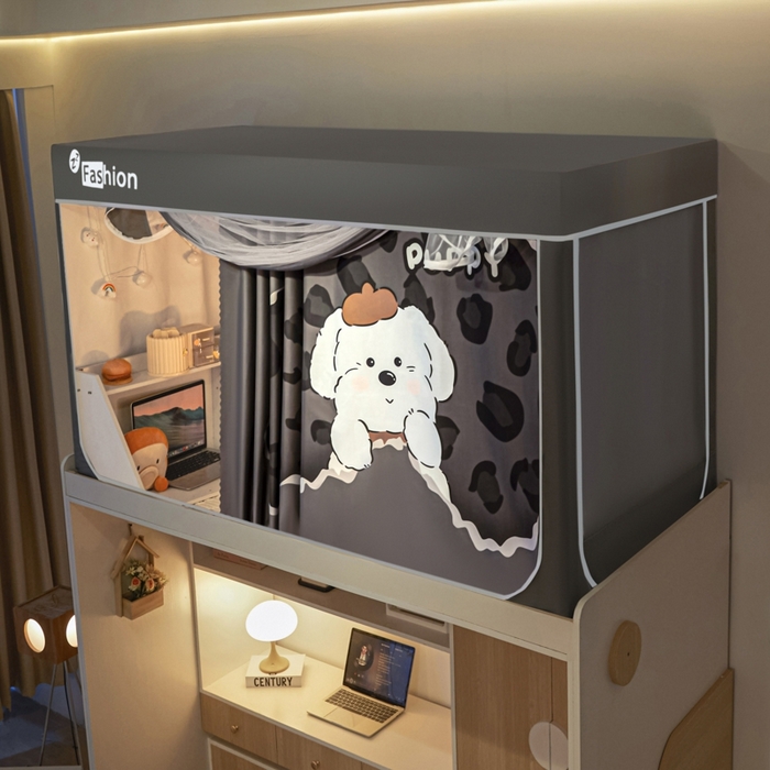 91家纺网 家纺一手货源 找家纺 澳萝拉 2025新款印花植绒遮光床帘学生宿舍上下铺蚊帐-无涂层不覆膜 豹纹狗狗