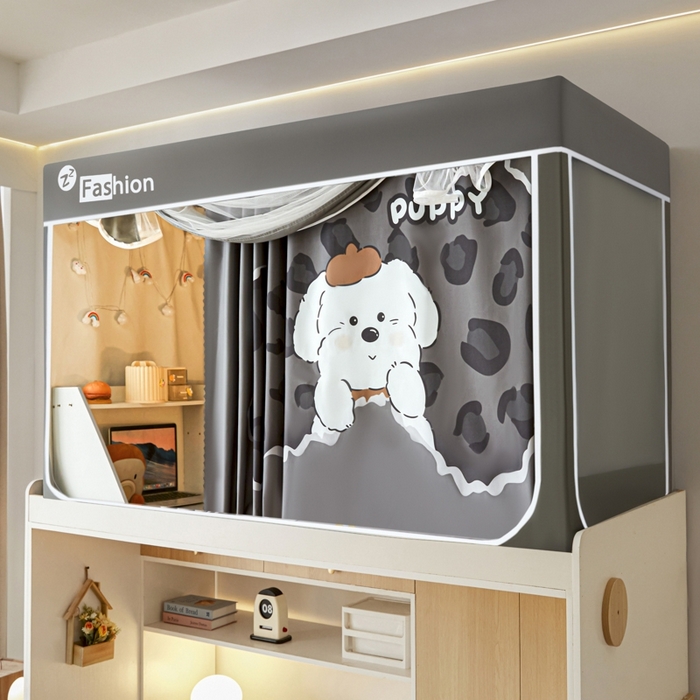 91家纺网 家纺一手货源 找家纺 澳萝拉 2025新款印花植绒遮光床帘学生宿舍上下铺蚊帐-无涂层不覆膜 豹纹狗狗