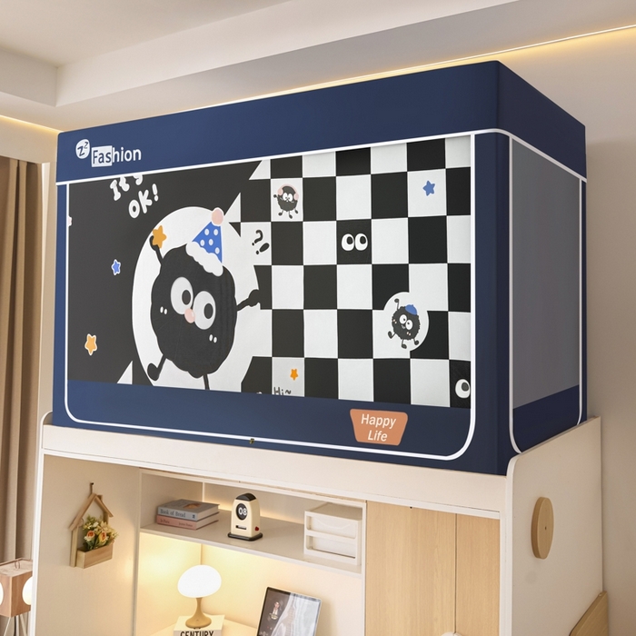 91家纺网 家纺一手货源 找家纺 澳萝拉 2025新款印花植绒遮光床帘学生宿舍上下铺蚊帐-无涂层不覆膜 可爱煤球