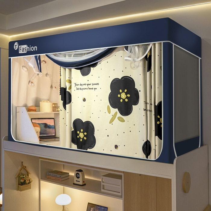 91家纺网 家纺一手货源 找家纺 澳萝拉 2025新款印花植绒遮光床帘学生宿舍上下铺蚊帐-无涂层不覆膜 百花迎春