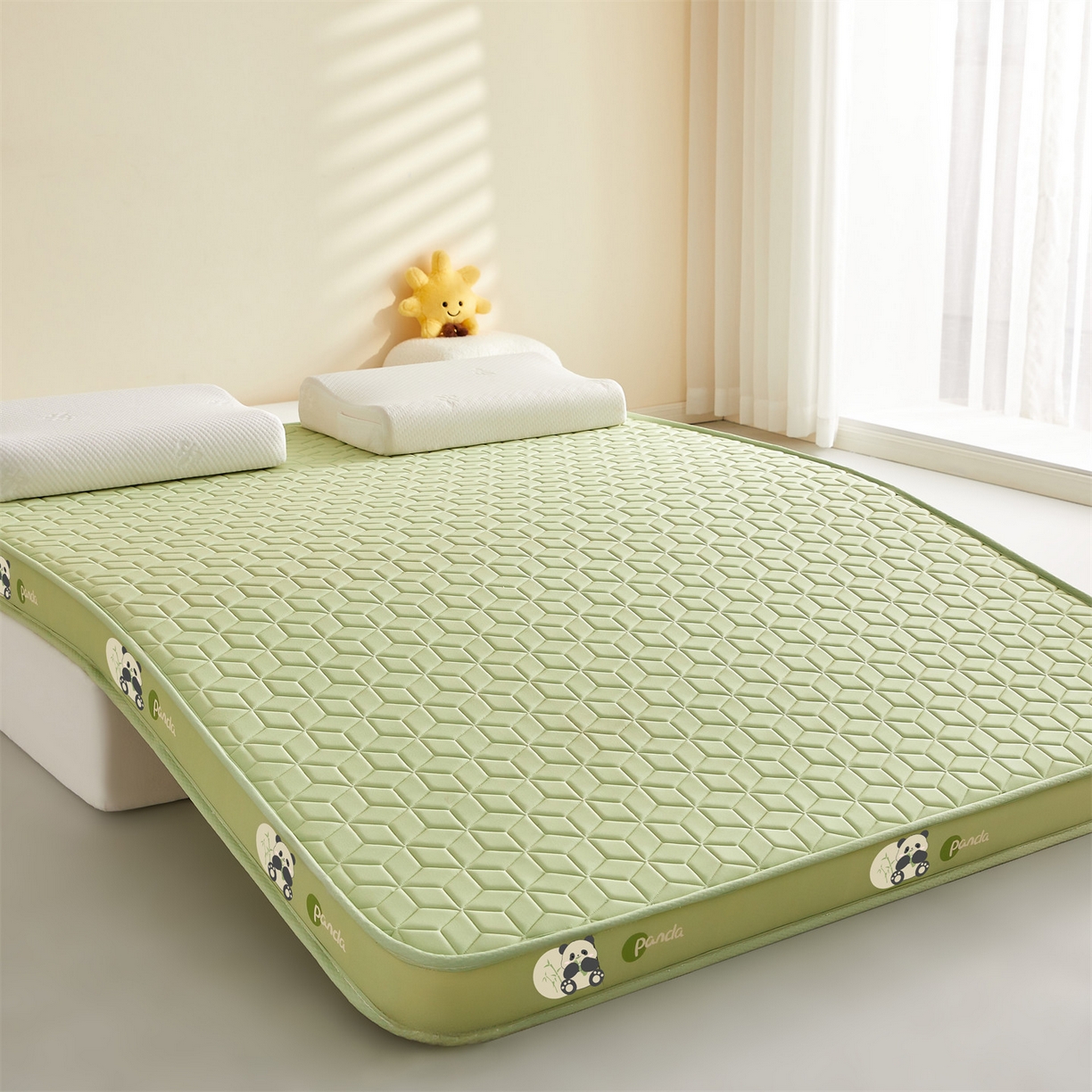 91家纺网 家纺一手货源 找家纺 （总）伊先生家纺 2025新款简约卡通硅胶海绵床垫熊猫黄鸭款