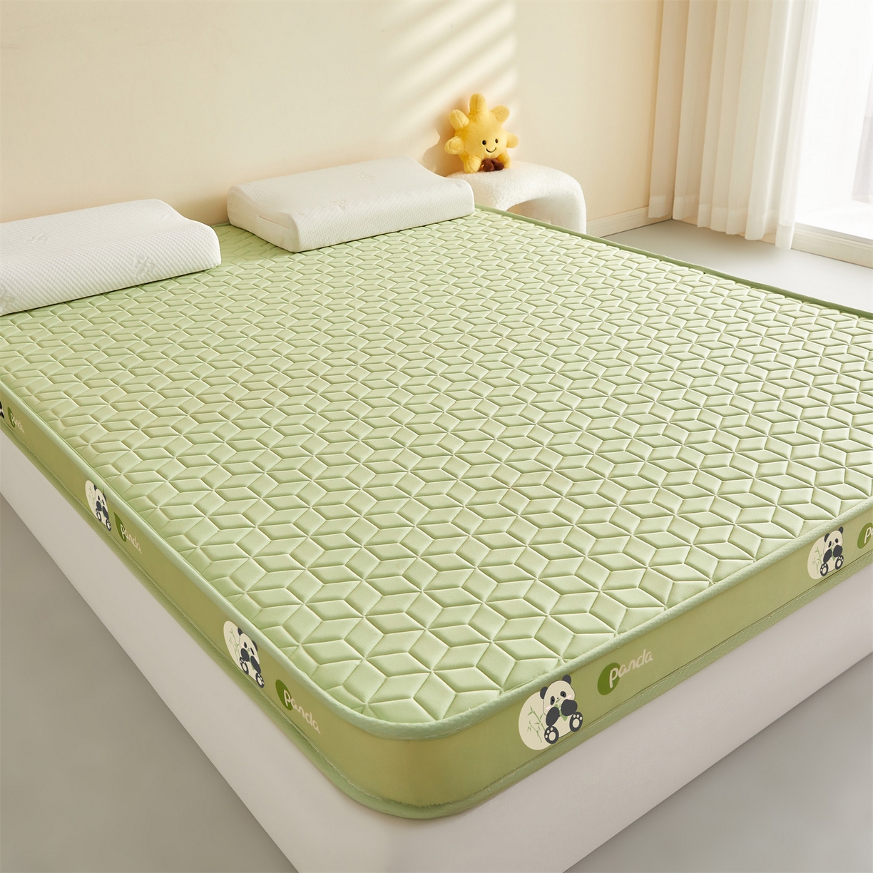 91家纺网 家纺一手货源 找家纺 （总）伊先生家纺 2025新款简约卡通硅胶海绵床垫熊猫黄鸭款