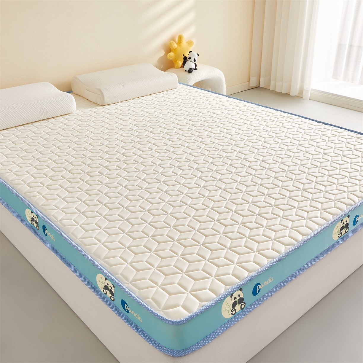 91家纺网 家纺一手货源 找家纺 伊先生家纺 2025新款简约卡通硅胶海绵床垫熊猫黄鸭款 熊猫-白