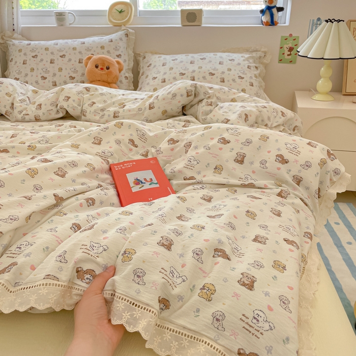 91家纺网 家纺一手货源 找家纺 （总）玉海棠家纺 2025新款云感双层纱花边四件套