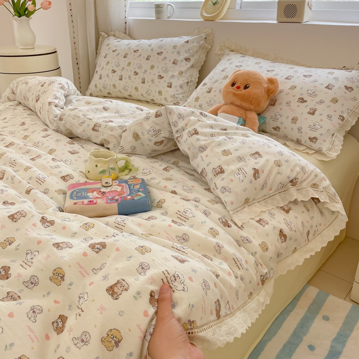 91家纺网 家纺一手货源 找家纺 （总）玉海棠家纺 2025新款云感双层纱花边四件套