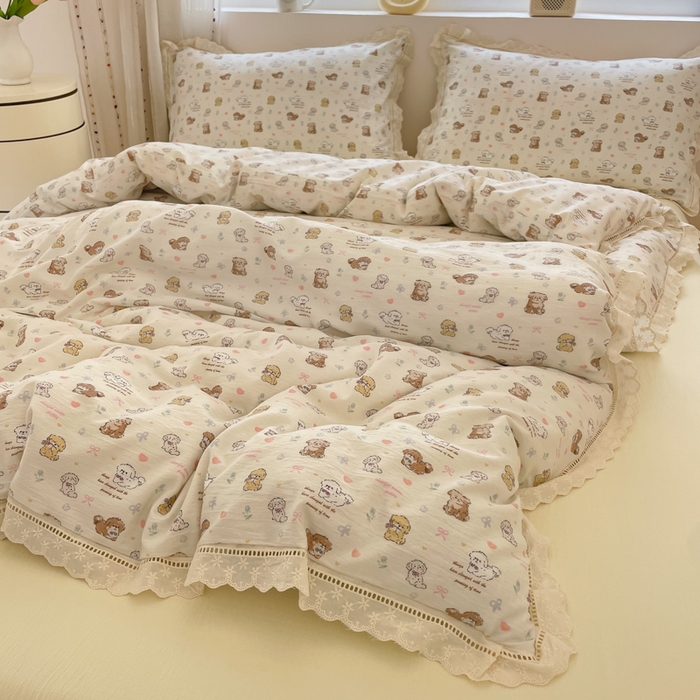 91家纺网 家纺一手货源 找家纺 （总）玉海棠家纺 2025新款云感双层纱花边四件套