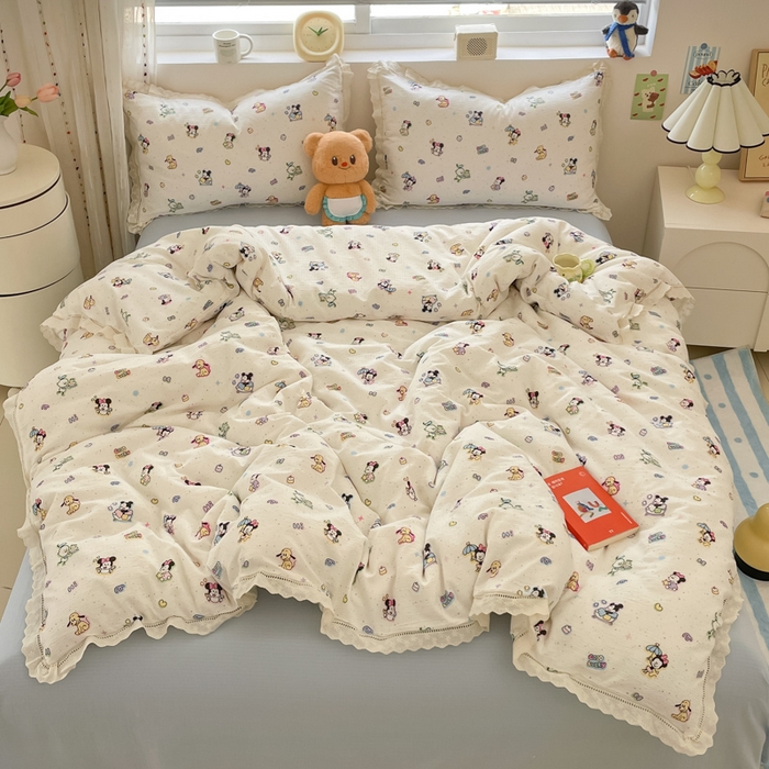 91家纺网 家纺一手货源 找家纺 （总）玉海棠家纺 2025新款云感双层纱花边四件套