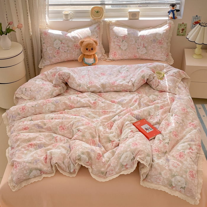 91家纺网 家纺一手货源 找家纺 （总）玉海棠家纺 2025新款云感双层纱花边四件套