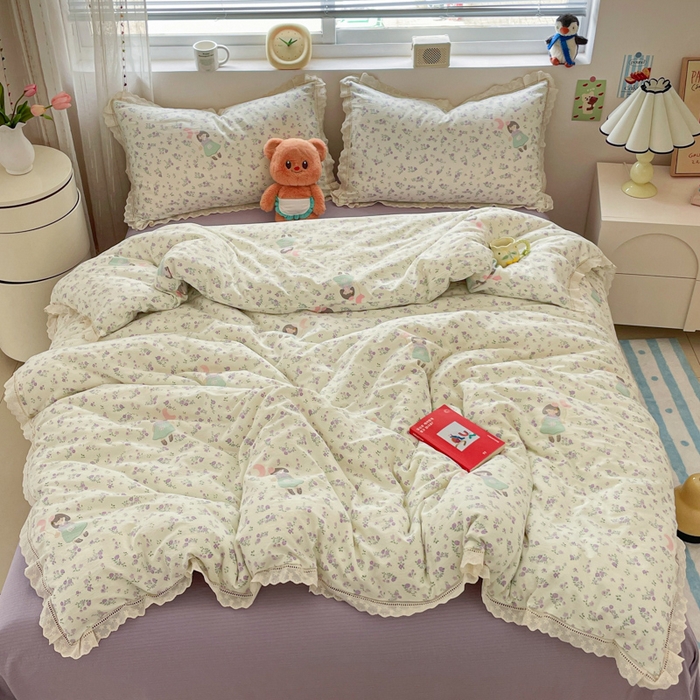 91家纺网 家纺一手货源 找家纺 （总）玉海棠家纺 2025新款云感双层纱花边四件套