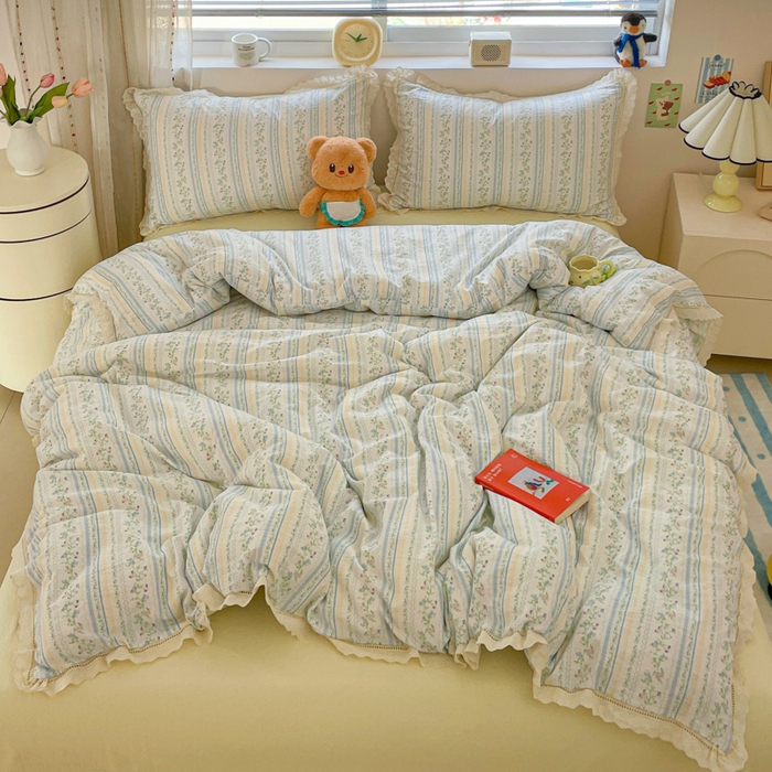 91家纺网 家纺一手货源 找家纺 （总）玉海棠家纺 2025新款云感双层纱花边四件套