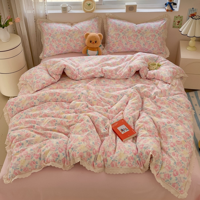 91家纺网 家纺一手货源 找家纺 （总）玉海棠家纺 2025新款云感双层纱花边四件套