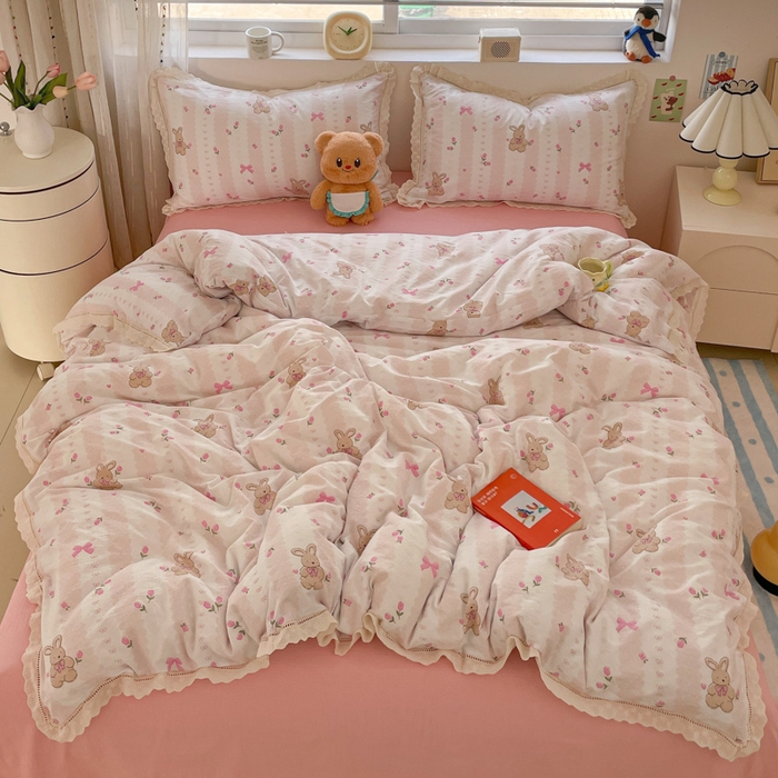 91家纺网 家纺一手货源 找家纺 （总）玉海棠家纺 2025新款云感双层纱花边四件套