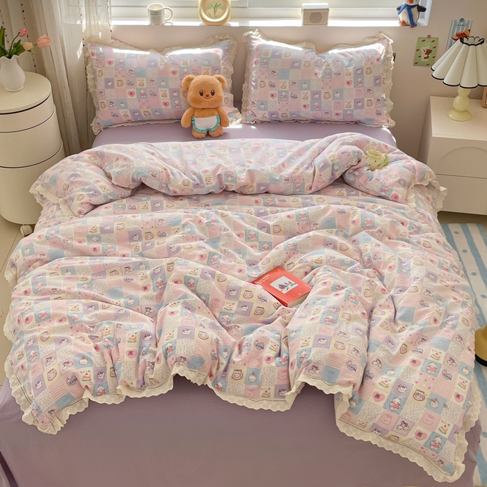 91家纺网 家纺一手货源 找家纺 （总）玉海棠家纺 2025新款云感双层纱花边四件套