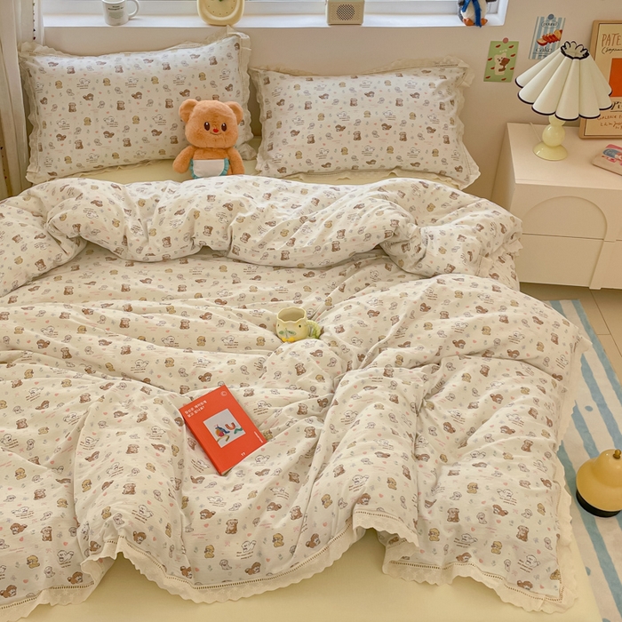 91家纺网 家纺一手货源 找家纺 玉海棠家纺 2025新款云感双层纱花边四件套 花边-布丁狗