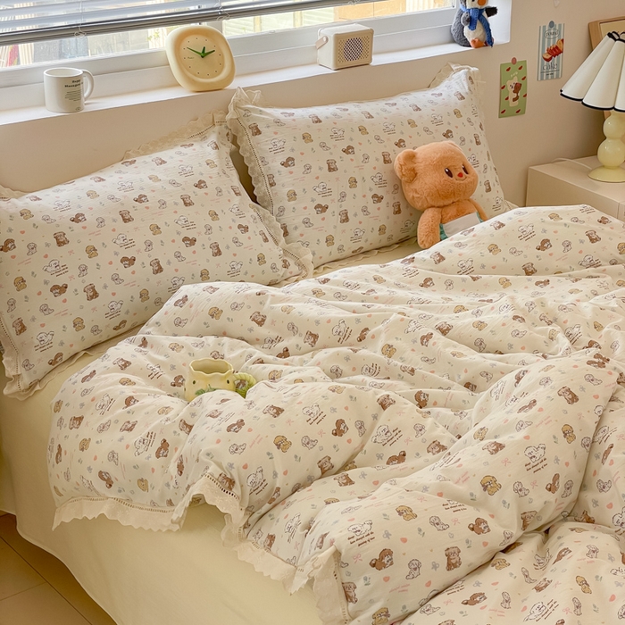 91家纺网 家纺一手货源 找家纺 玉海棠家纺 2025新款云感双层纱花边四件套 花边-布丁狗