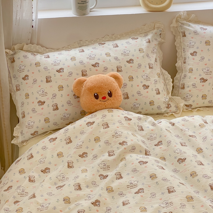 91家纺网 家纺一手货源 找家纺 玉海棠家纺 2025新款云感双层纱花边四件套 花边-布丁狗