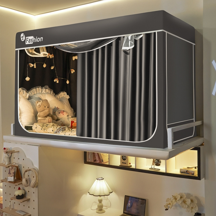 91家纺网 家纺一手货源 找家纺 澳萝拉 2025新款纯色梭织遮光床帘学生宿舍上下铺蚊帐-无涂层不覆膜 高级灰